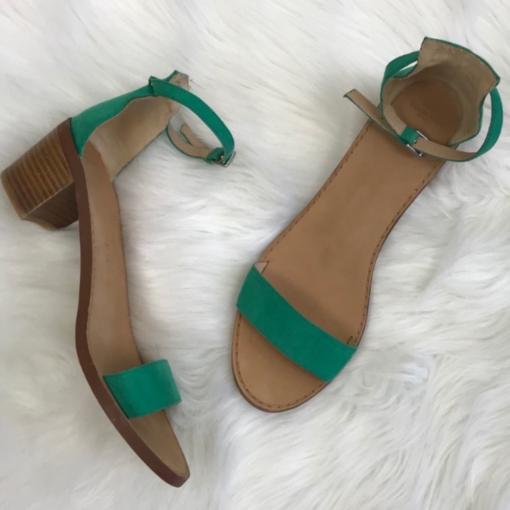 Zara Teal suede Ankle Block Heel Sandals size 41